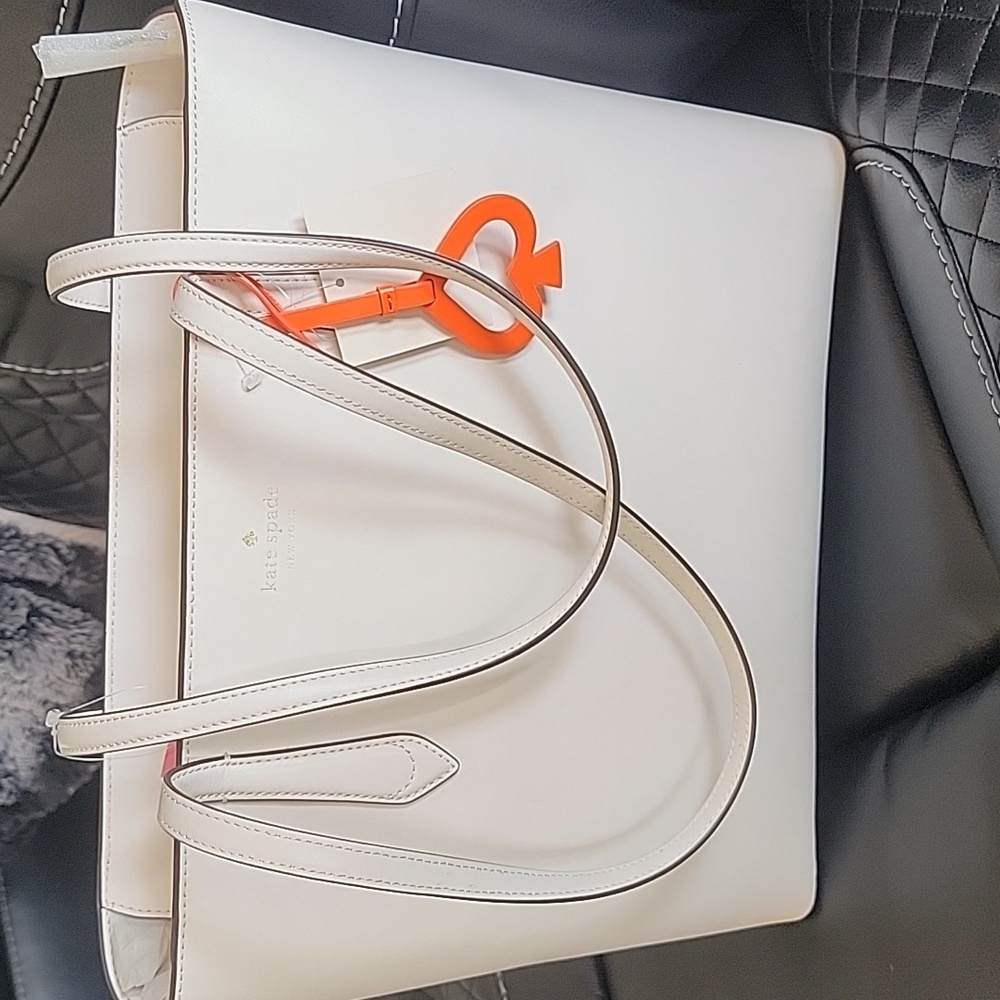 New Kate Spade Breanna Shoulder Tote White With Orange Spade Heart …